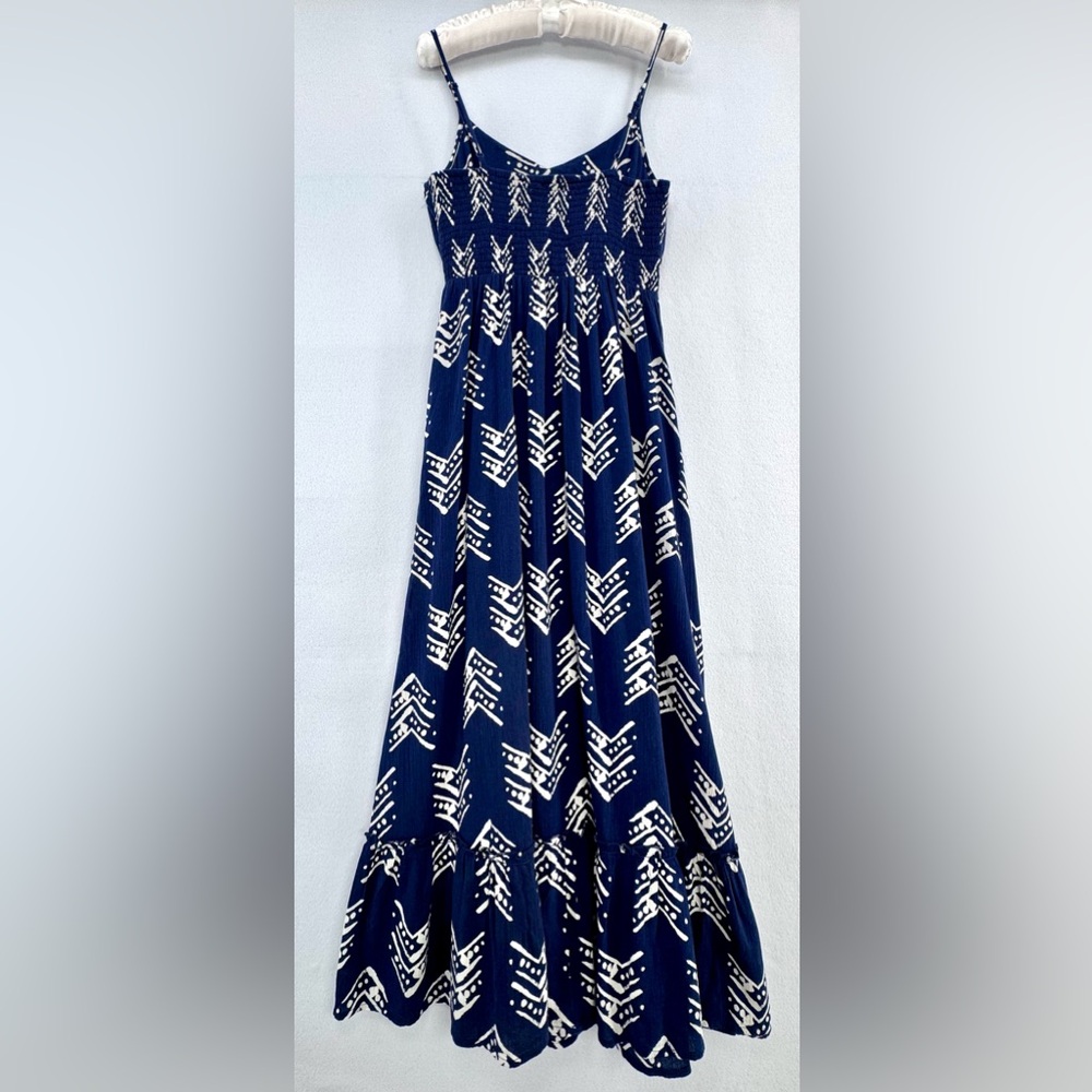 MWT Aerie Women’s Blue Ikat White Tribal Print Boho Cut Out Long Maxi Dress Sz S - Picture 7 of 15